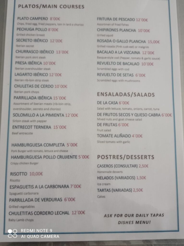 Carta Bar Piscina Montecort