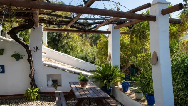 Jardín, mesa, naturaleza, tranquilo, blanco.
